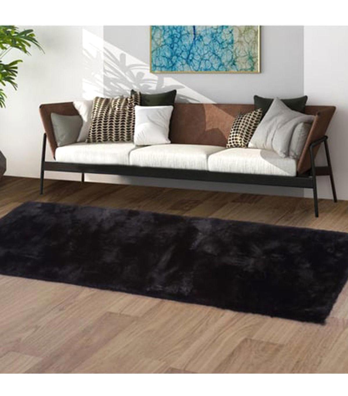 Rovigo Home Siyah 20 mm Peluş Toz Tutmaz Yıkanabilir İnce Kaymaz Lateks Taban Makine Dokuma Salon Halısı 180x180 cm