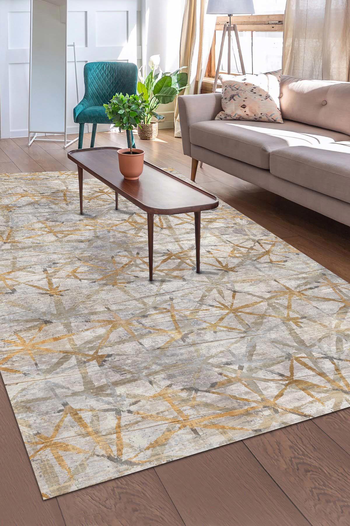 Latte Dizayn Ayeew Krem 0.5 mm Pamuk Yıkanabilir İnce Kaymaz Jüt Taban Dikdörtgen Makine Dokuma Salon Halısı 120x180 cm