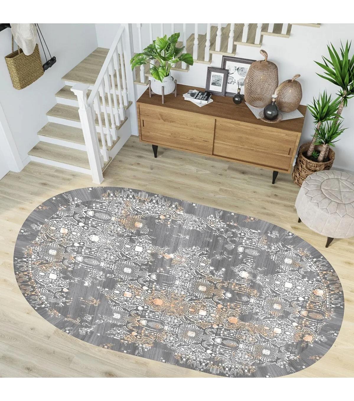 Rovigo Home RVG7262-HY945 Gri 8 mm Polyester Yıkanabilir Orta Kaymaz Dot Taban Dikdörtgen Makine Dokuma Salon Halısı 200x300 cm