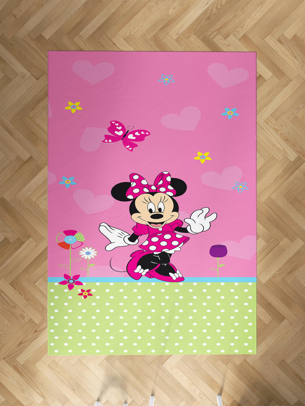 Mekta Home Minnie Mouse Krem 10 mm Antibakteriyel Yıkanabilir İnce Kaymaz Dot Taban Dikdörtgen Makine Dokuma Çocuk Odası Halısı 80x250 cm
