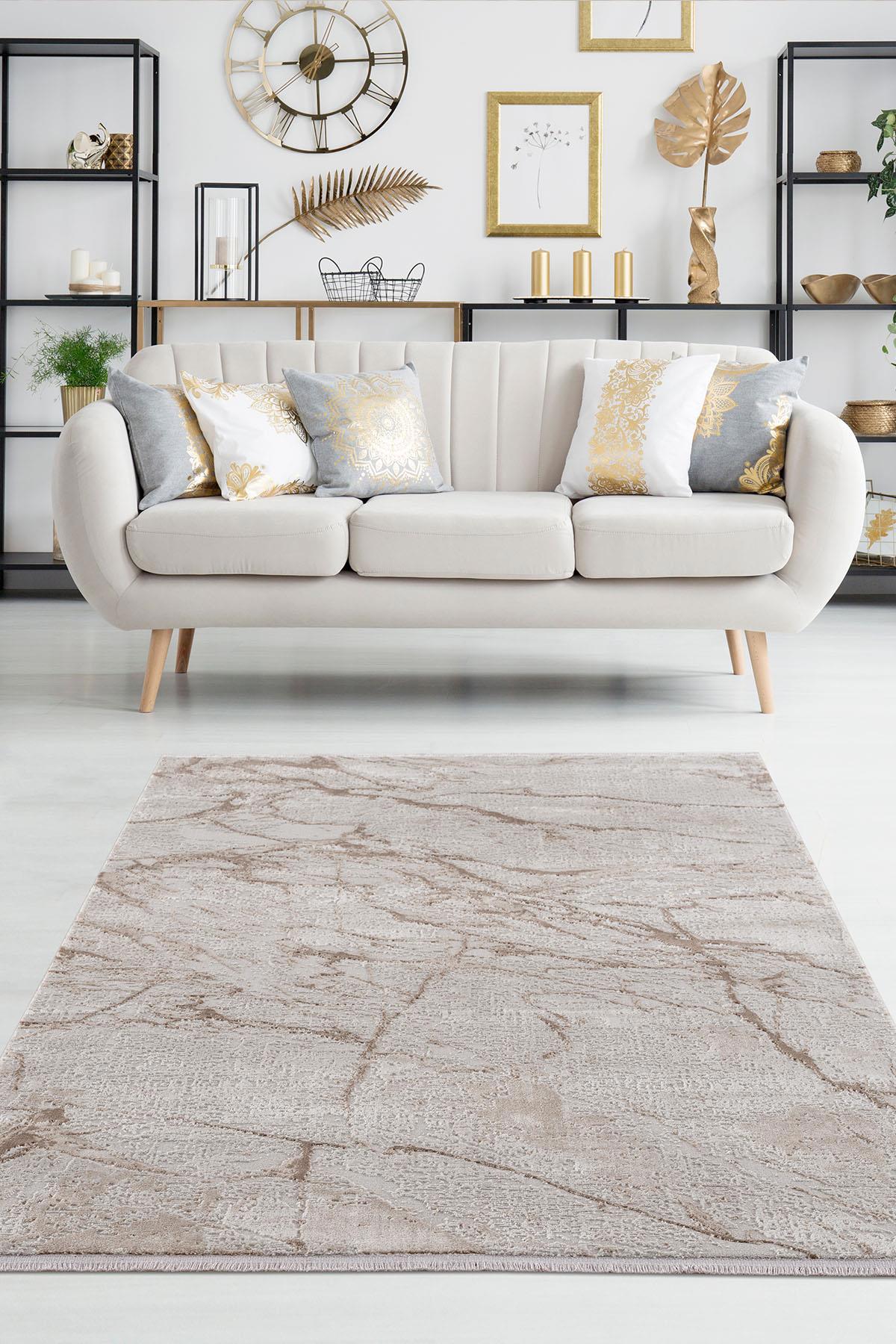 Petra Home Living Krem 10 mm Polipropilen Leke Tutmaz-Toz Tutmaz Yıkanabilir Orta Pamuk Taban Soyut Temalı Dikdörtgen Makine Dokuma Salon Halısı 160x230 cm