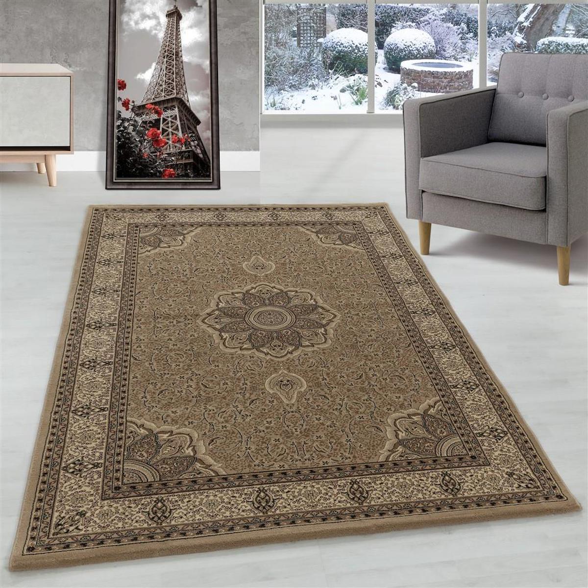 Carpettex Bej 9 mm Polipropilen Yıkanabilir Kalın Kaymaz Lateks Taban Dikdörtgen Makine Dokuma Salon Halısı 160x300 cm