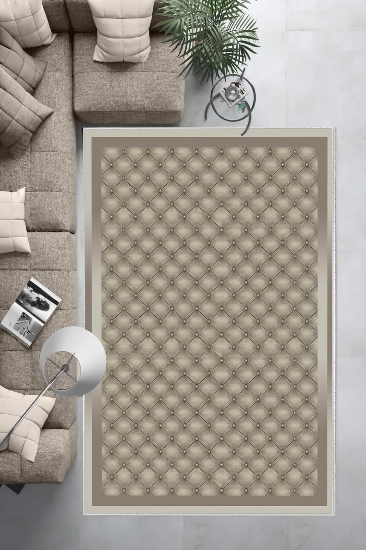 Aldora Altın-Bej 0.8 mm Polipropilen Antibakteriyel Yıkanabilir Orta Kaymaz Deri Taban Dikdörtgen Makine Dokuma Salon Halısı 80x200 cm