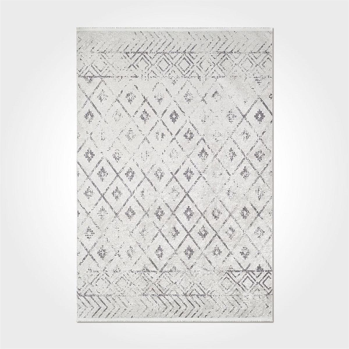 Crea Halı 2442PC Gri Pamuk-Polyester Yıkanabilir İnce Kaymaz Pamuk Taban Dikdörtgen Makine Dokuma Salon Halısı 120x180 cm