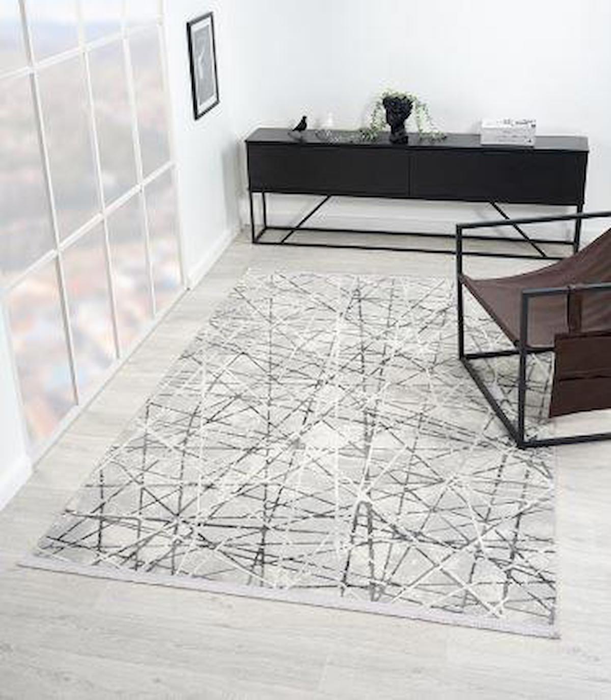 Çam Halı London LY003G Antrasit 6 mm Polyester Silinebilir Yıkanabilir Orta Dikdörtgen Makine Dokuma Salon Halısı 160x235 cm