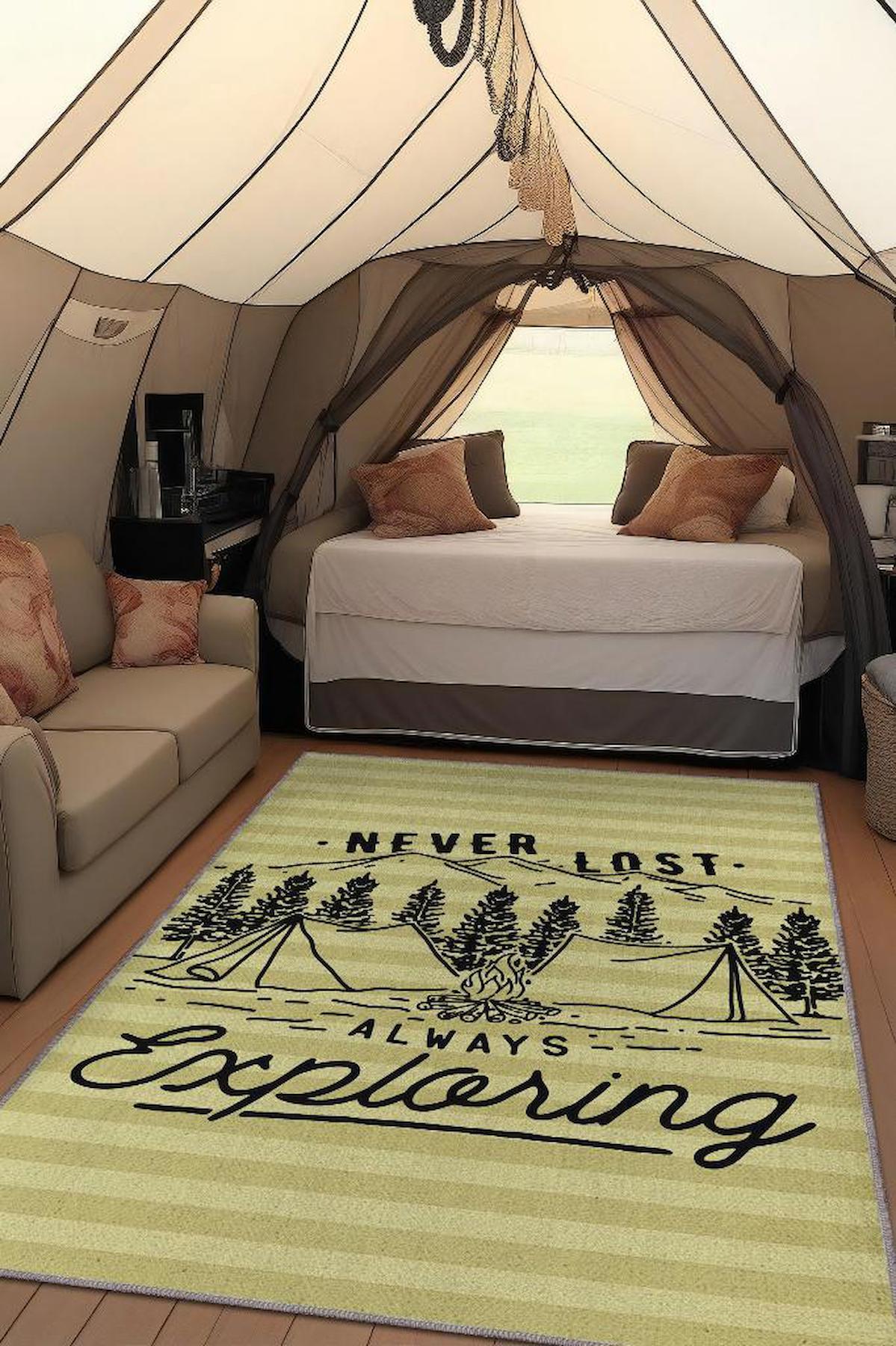 Homshtag Kaybolmam Keşfederim Çok Renkli 4 mm Pamuk Antistatik Yıkanabilir İnce Kaymaz Dikdörtgen Makine Dokuma Çadır-Karavan Halısı 80x80 cm