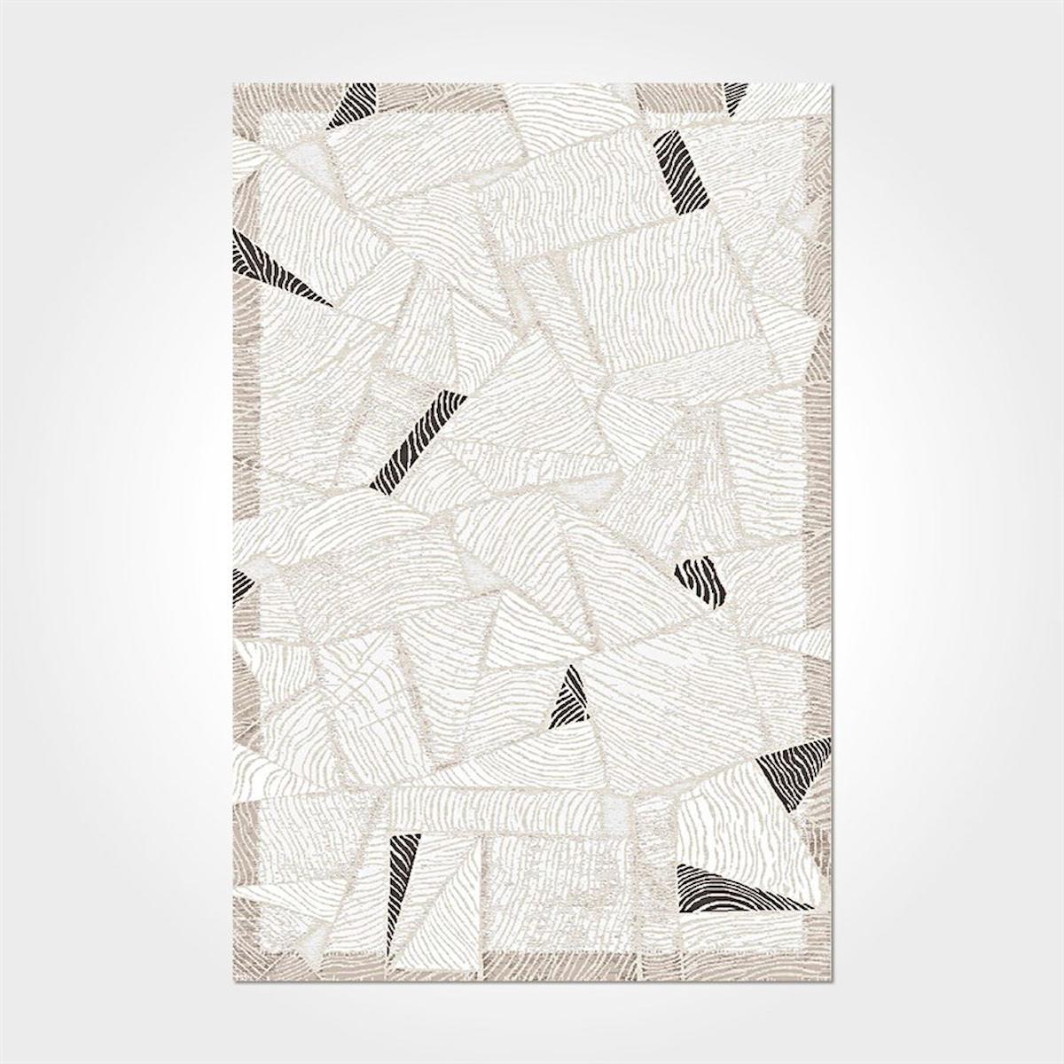 Crea Halı Argilla 15909K Vizon 10 mm Akrilik Toz Tutmaz Yıkanabilir Orta Geometrik Dikdörtgen Makine Dokuma Salon Halısı 160x230 cm