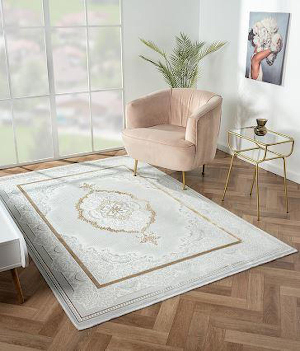 Çam Halı Nordic NX001A Altın 6 mm Polyester Silinebilir Yıkanabilir Orta Dikdörtgen Makine Dokuma Salon Halısı 130x190 cm