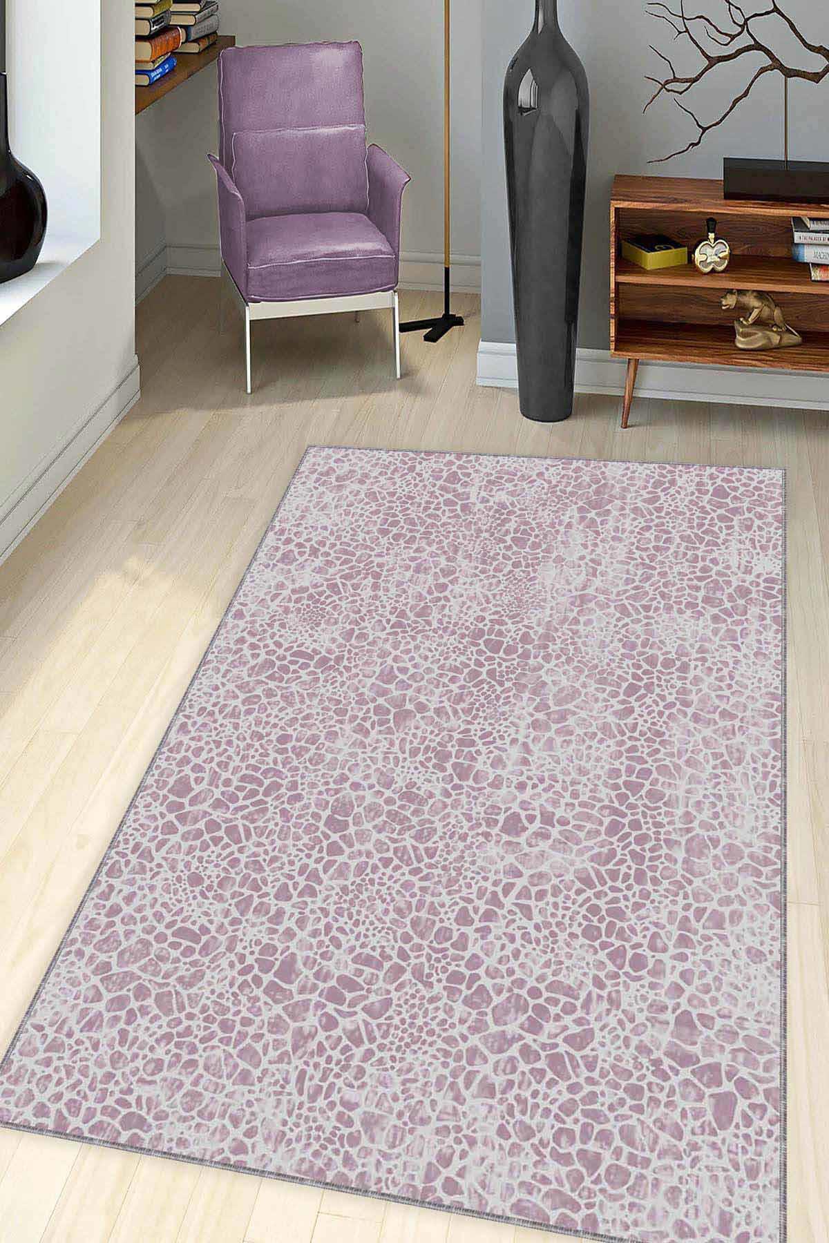 Viva Home LE006 Pembe 7 mm Mikropolyester Leke Tutmaz Yıkanabilir İnce Kaymaz Dot Taban Dikdörtgen Makine Dokuma Çocuk Odası Halısı 240x300 cm