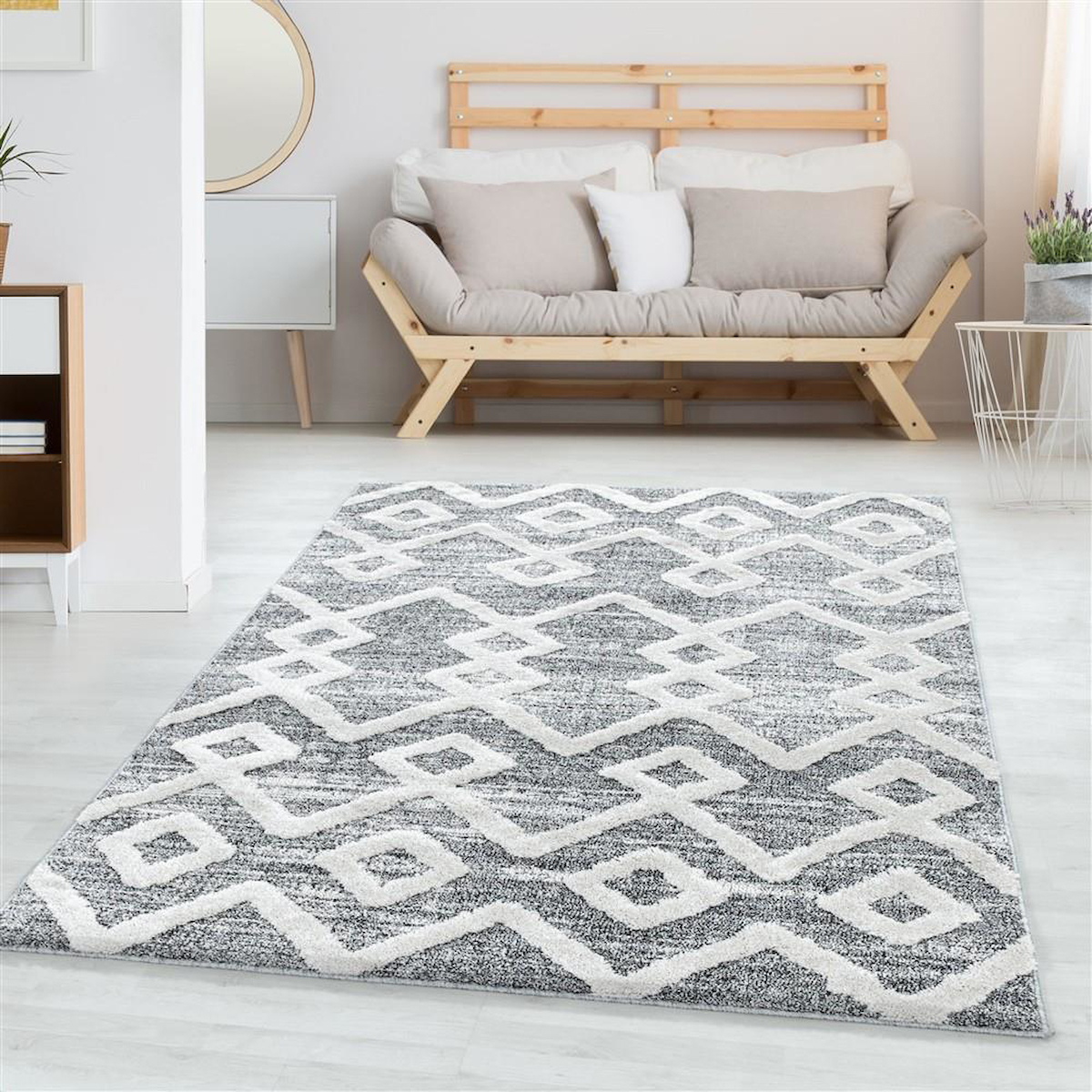 Carpettex Gri 20 mm Polipropilen Yumuşak Yıkanabilir İnce Kaymaz Taban Dikdörtgen Makine Dokuma Salon Halısı 100x150 cm