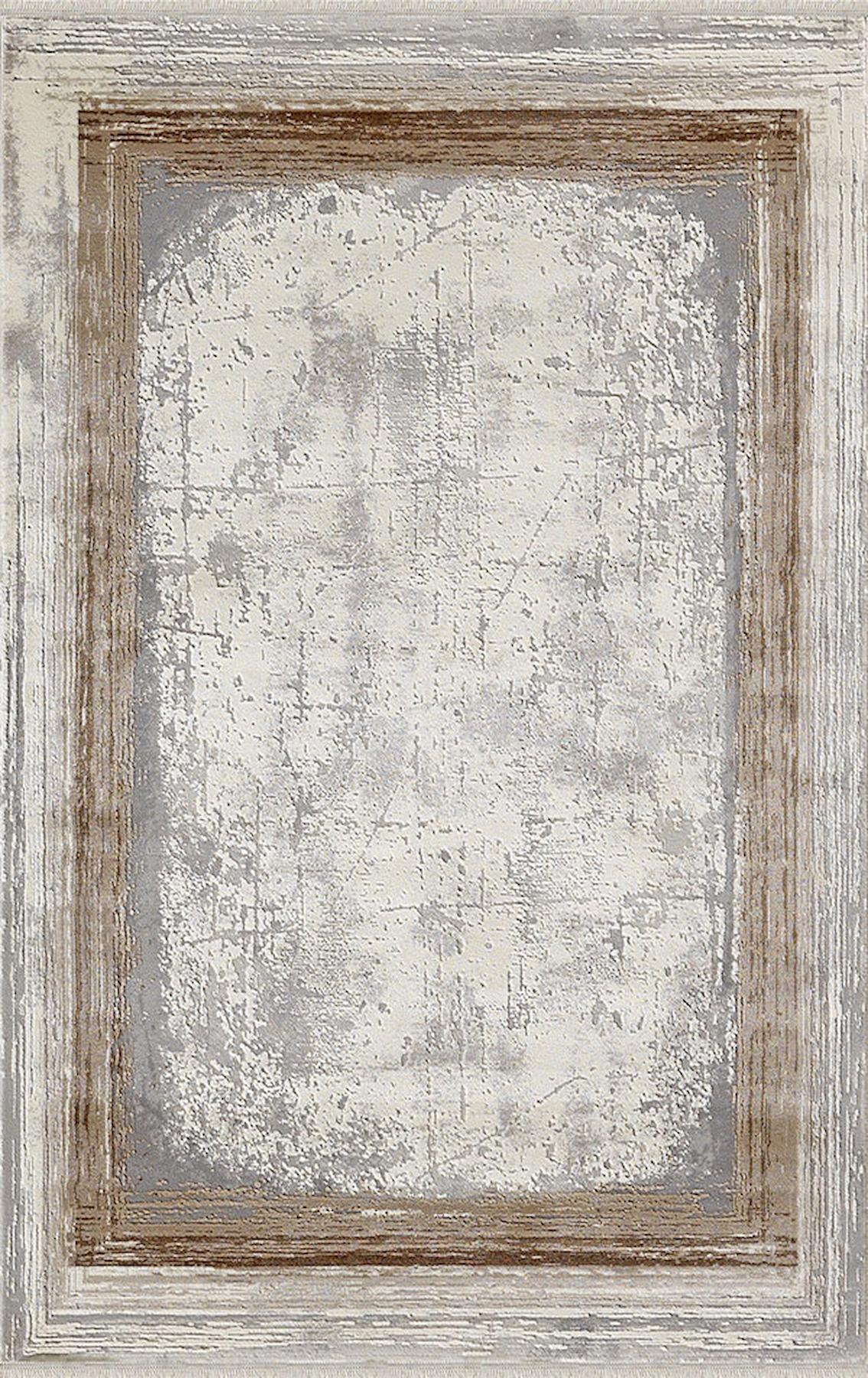 Merinos Therapy 34665 Kahverengi - Krem 12 mm Viskon Yumuşak Yıkanabilir Kalın Kaymaz Dot Taban Dikdörtgen Makine Dokuma Salon Halısı 100x150 cm