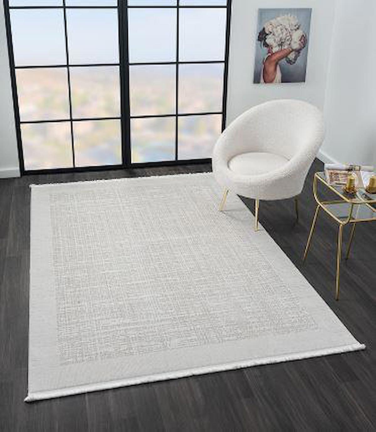 Çam Halı Mona VS003A Bej 11 mm Polyester Silinebilir Yıkanabilir Orta Dikdörtgen Makine Dokuma Salon Halısı 180x250 cm