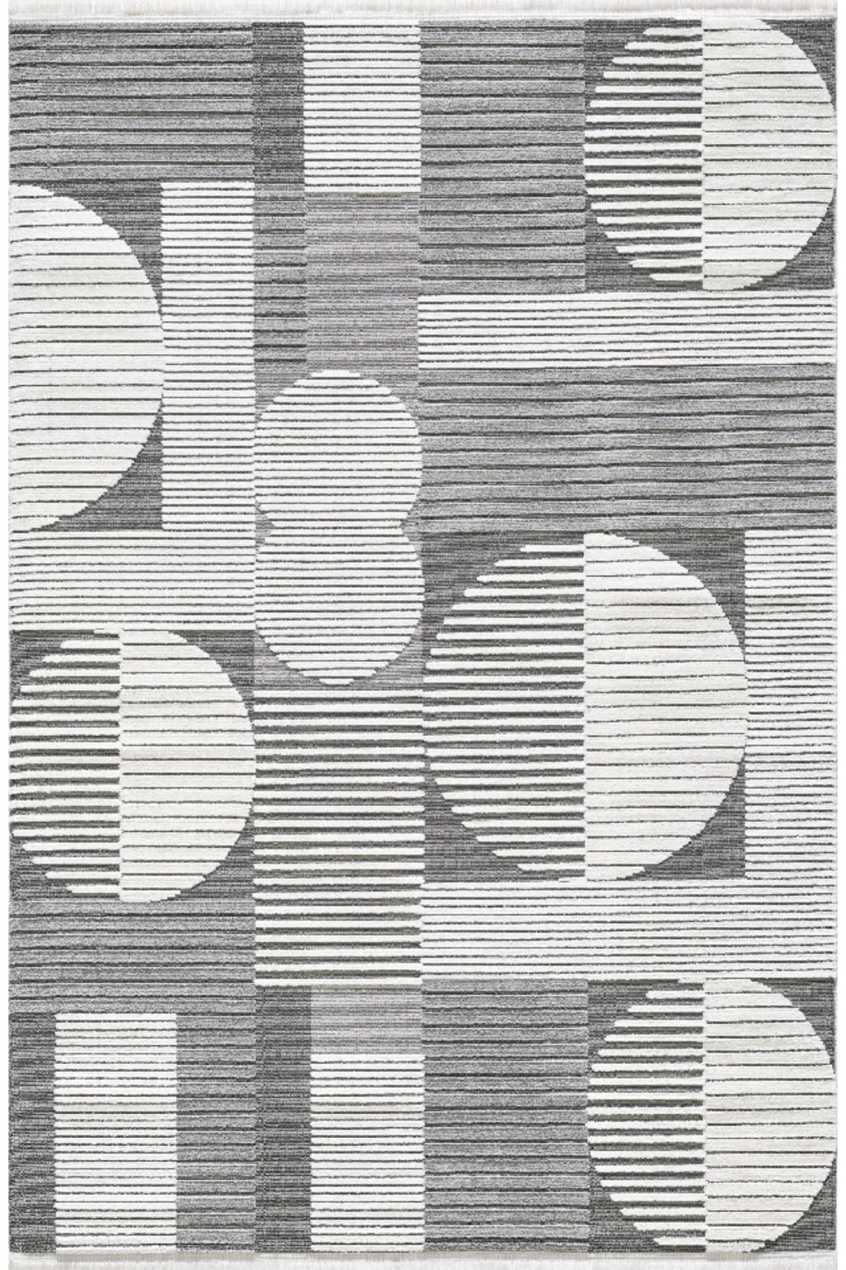 Pierre Cardin Greyna Gri-Krem 9 mm Mikropolyester Yumuşak Yıkanabilir İnce Kaymaz Geometrik Dikdörtgen Makine Dokuma Salon Halısı 100x200 cm