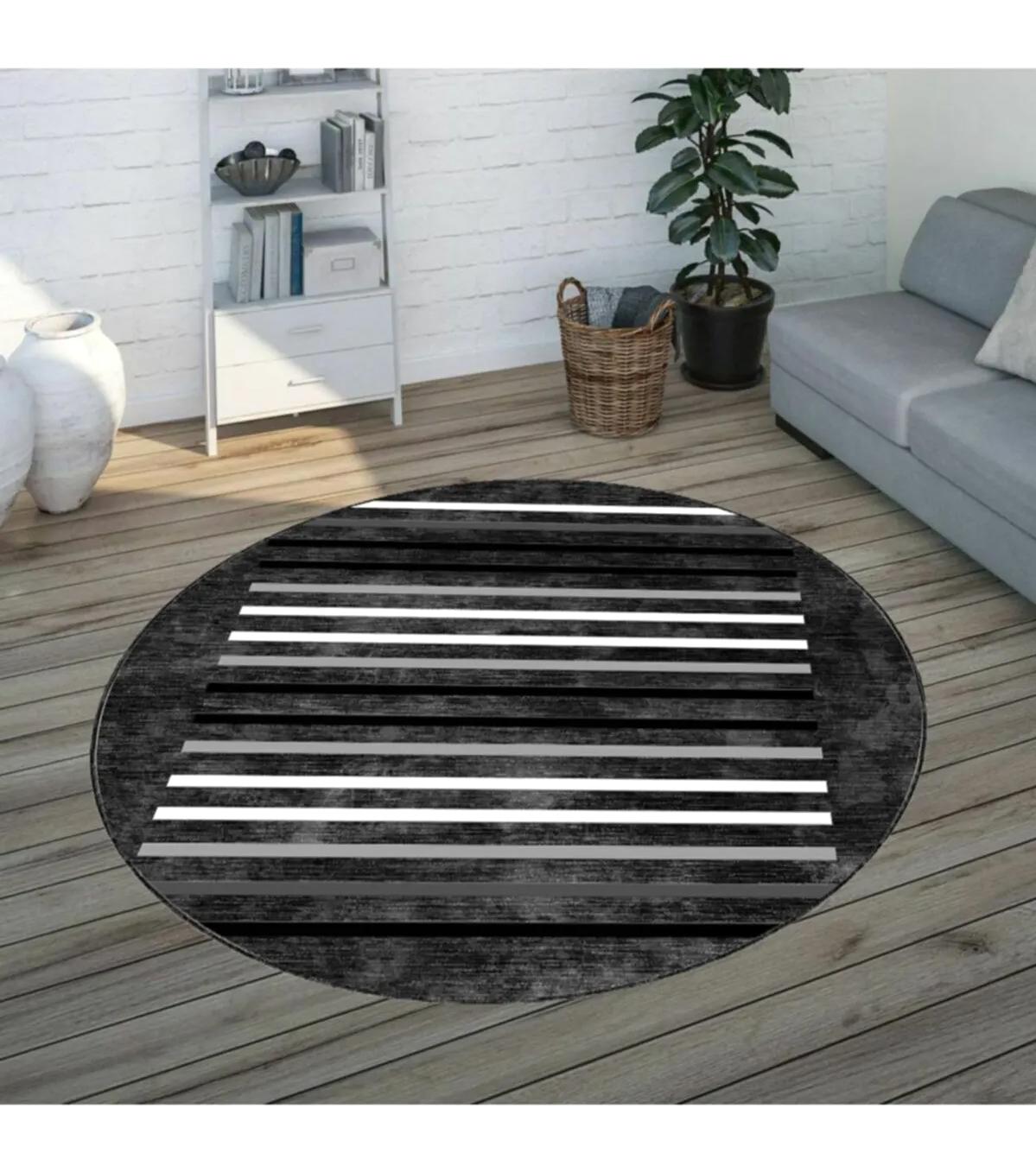 Rovigo Home RVG7086 Çok Renkli 8 mm Polyester Antibakteriyel-Leke Tutmaz-Toz Tutmaz Yıkanabilir İnce Kaymaz Dot Taban Yuvarlak Makine Dokuma Salon Halısı 80x150 cm