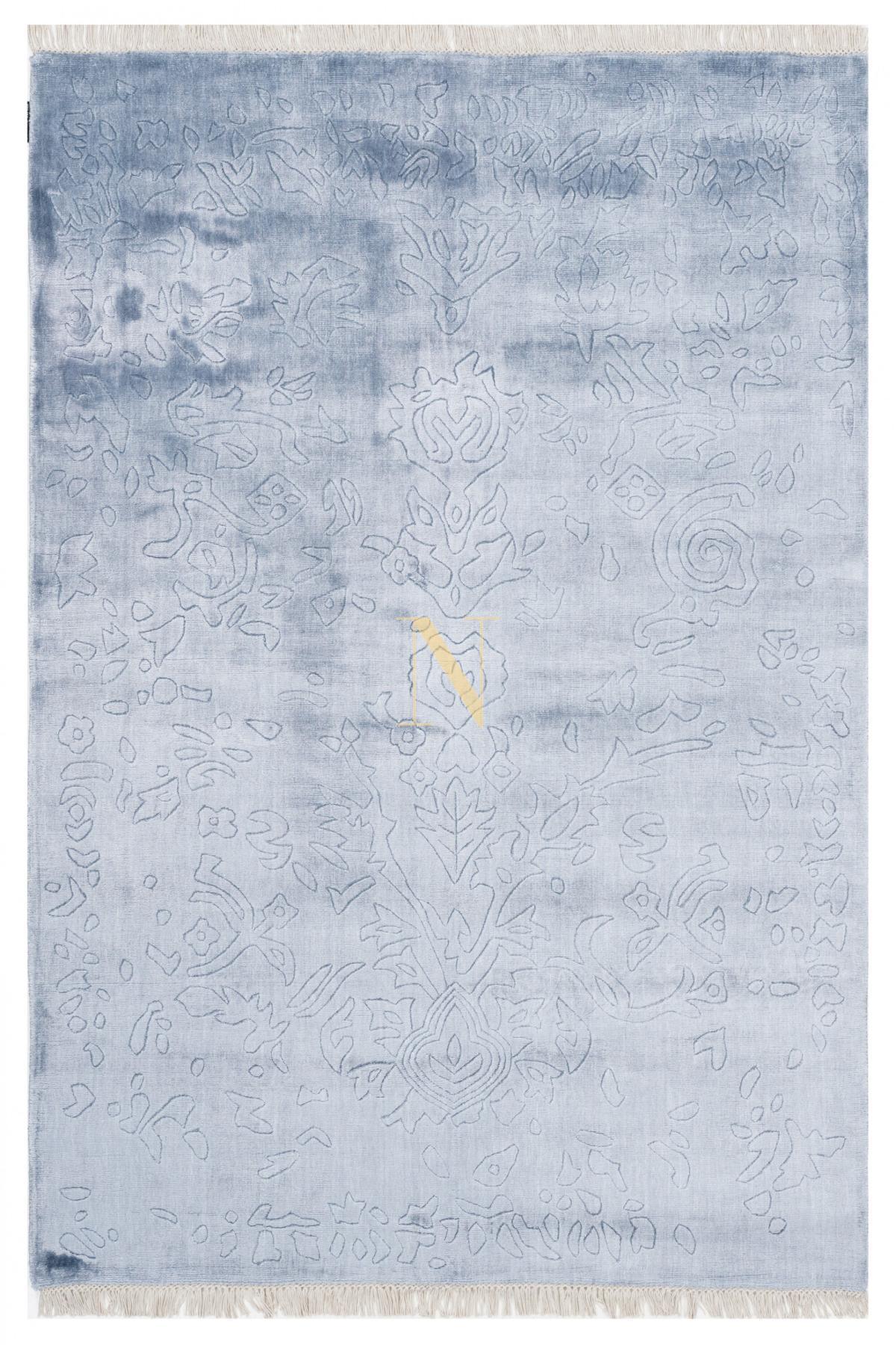 Naar Halı KC142 Mavi 10 mm Bambu Silinebilir Yıkanabilir Orta Dikdörtgen El Dokuması Salon Halısı 180x180 cm