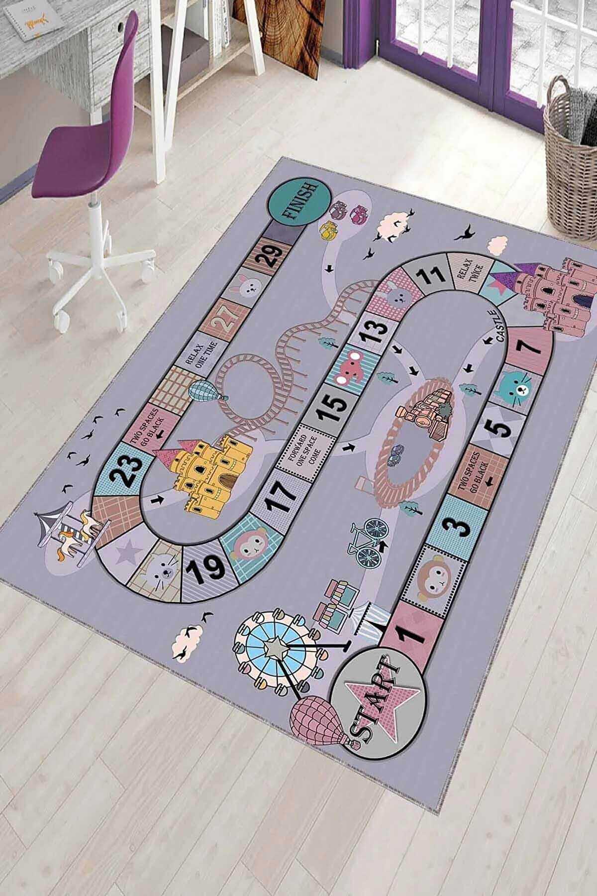 Viva Home KD056 Gri 7 mm Mikropolyester Toz Tutmaz Yıkanabilir İnce Kaymaz Dot Taban Dikdörtgen Makine Dokuma Çocuk Odası Halısı 200x300 cm