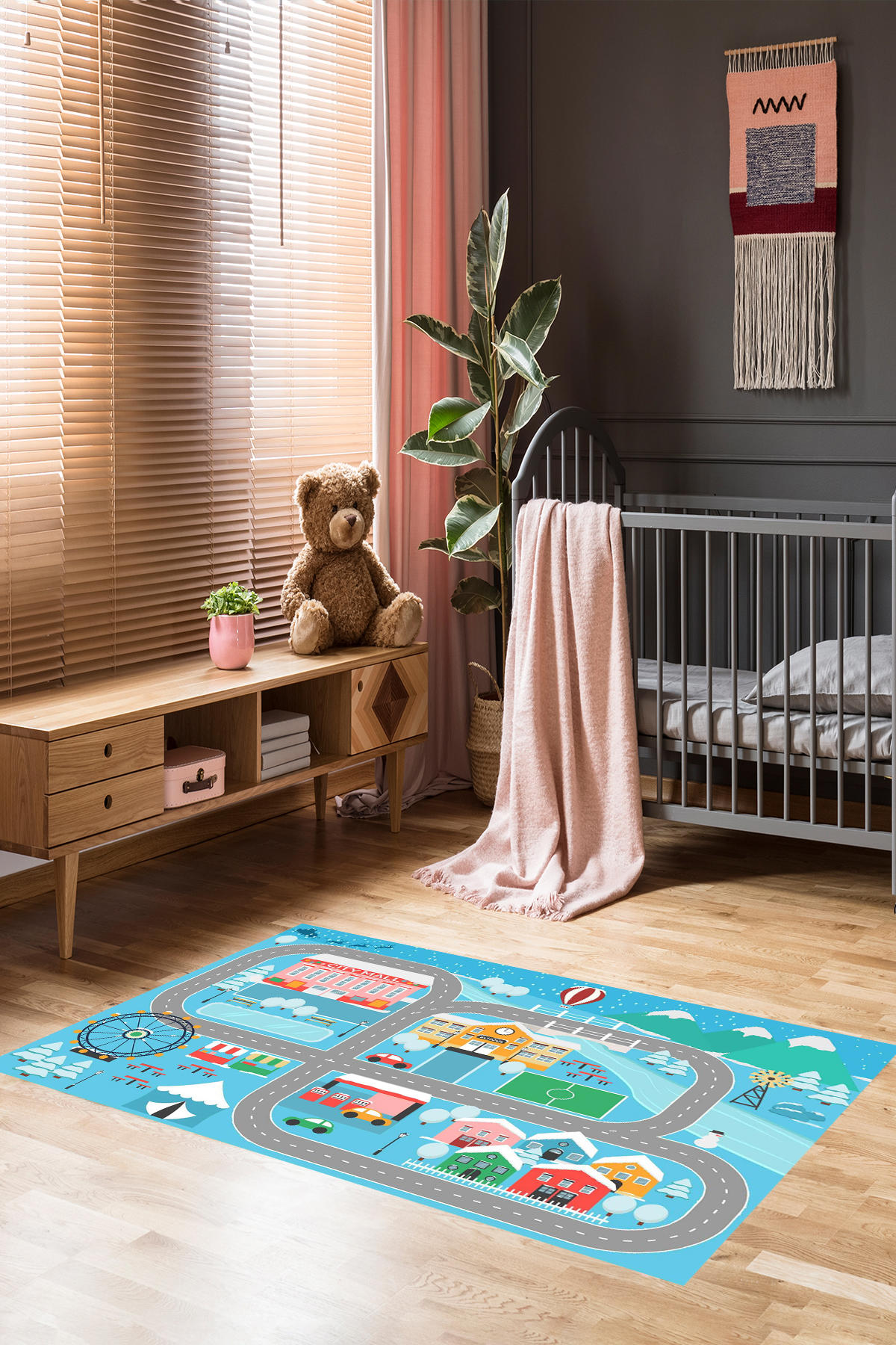 Homier Collection H-CK-10197A Krem 7 mm Pamuk Antibakteriyel Yıkanabilir Orta Kaymaz Dot Taban Dikdörtgen Makine Dokuma Çocuk Odası Halısı 140x140 cm