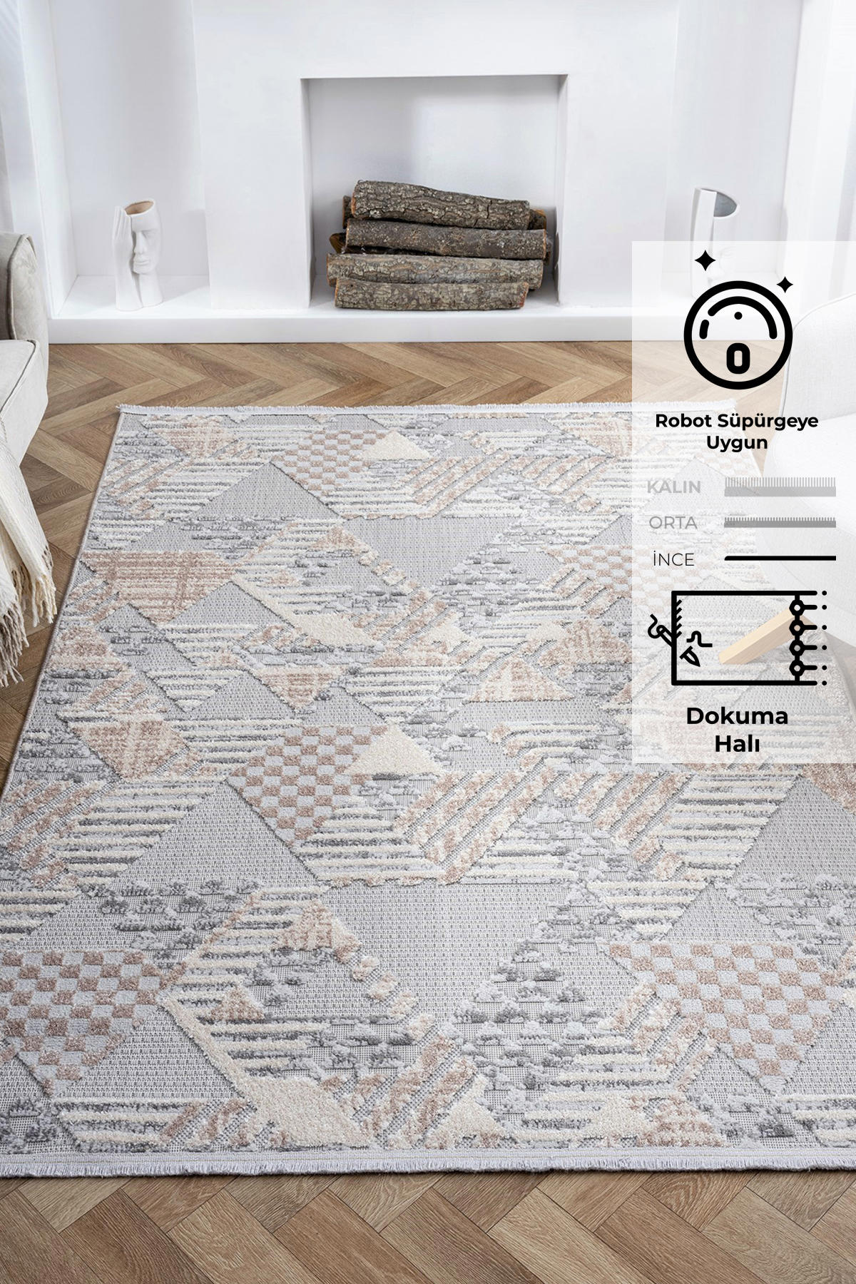 Konfor Halı Value 9901 Krem 5 mm Polyester Yıkanabilir Dikdörtgen Makine Dokuma Salon Halısı 120x160 cm