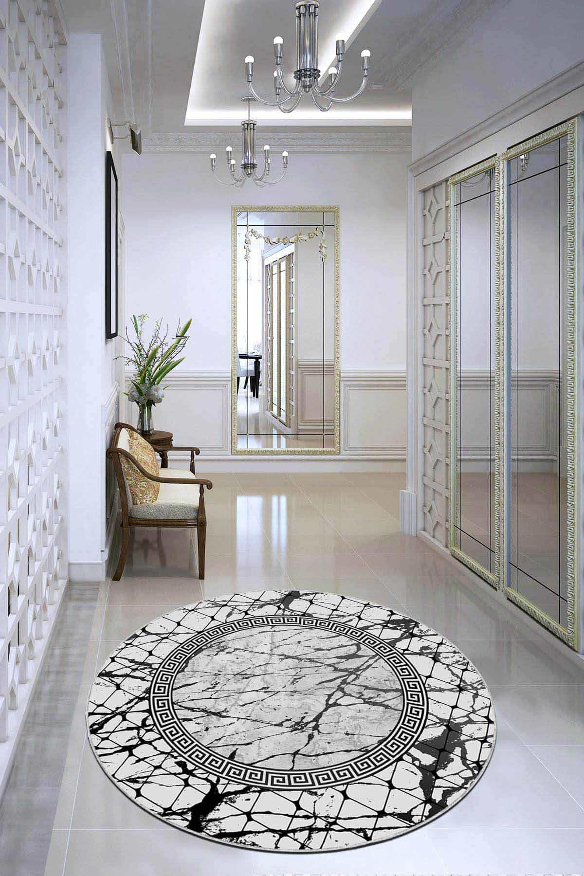 Viva Home AR965 Gri 7 mm Mikropolyester Toz Tutmaz Yıkanabilir İnce Kaymaz Dot Taban Yuvarlak Makine Dokuma Salon Halısı 80x300 cm