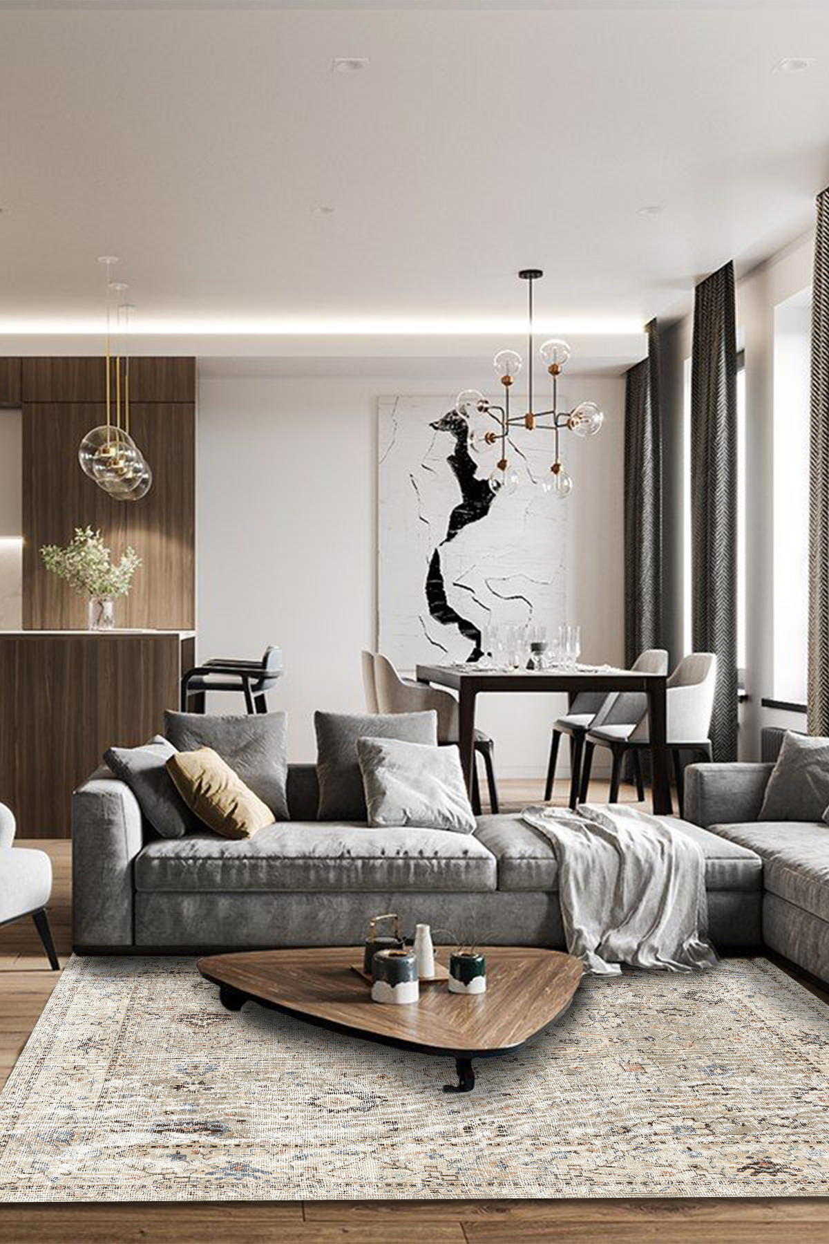Aida Home Monty Krem 0.5 mm Pamuk Antibakteriyel Yıkanabilir Kalın Kaymaz Pamuk Taban Dikdörtgen Makine Dokuma Salon Halısı 80x300 cm
