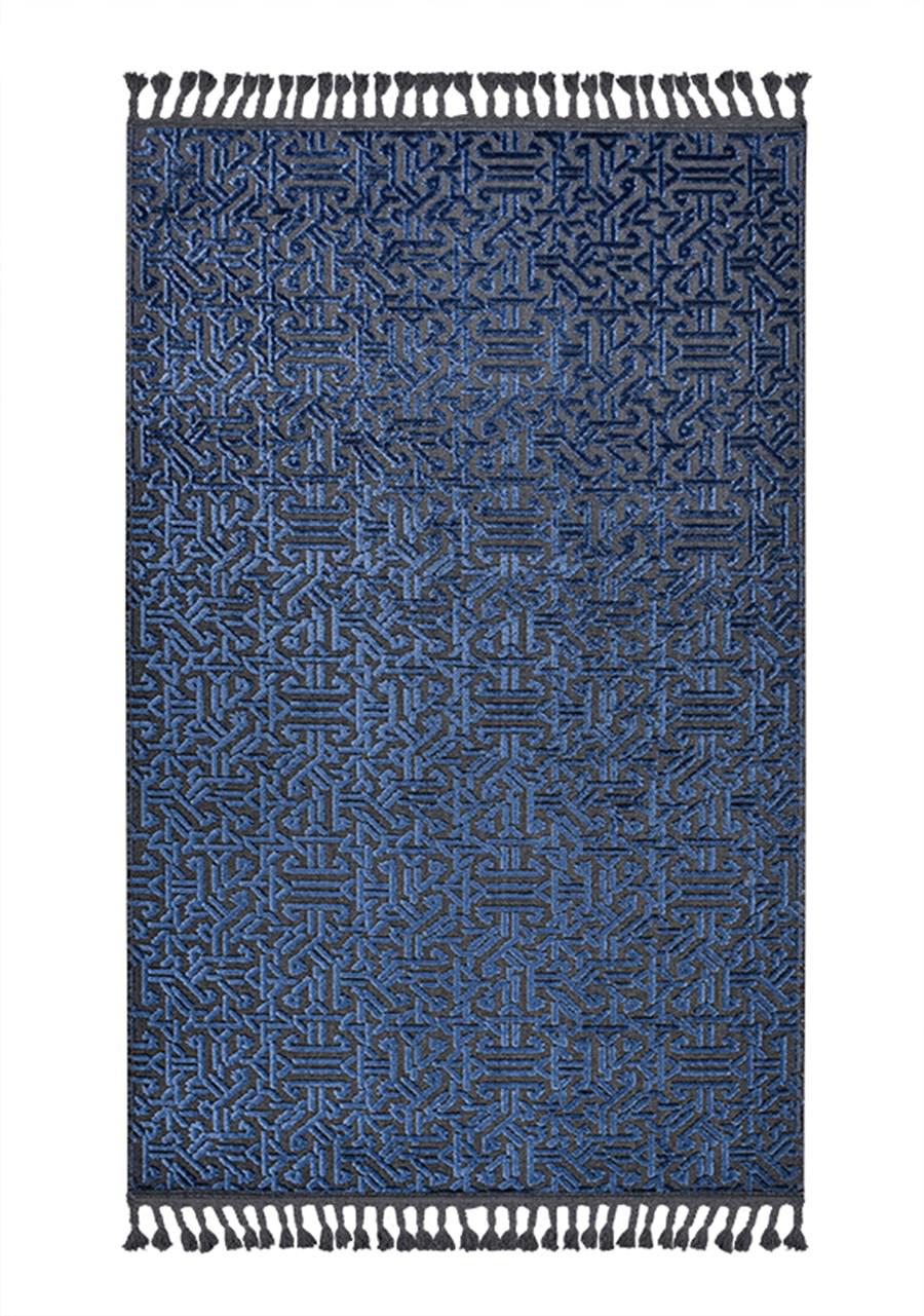 Kreasyon Halı Rönesans 9210 Mavi 3 mm Akrilik Yıkanabilir İnce Kaymaz Dikdörtgen Makine Dokuma Salon Halısı 80x500 cm