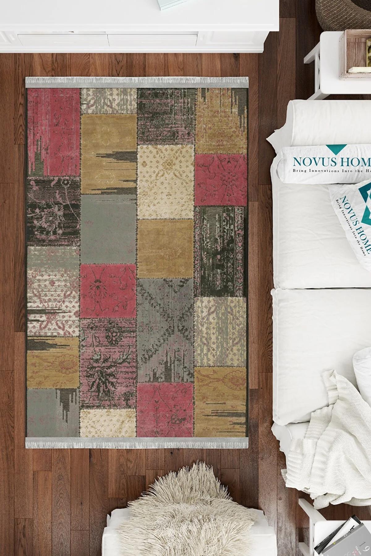 Novus Home Westa Serisi Ekru - Krem 6 mm Pamuk Antibakteriyel-Toz Tutmaz-Yalıtıma Yardımcı Yıkanabilir İnce Kaymaz Taban Dikdörtgen Makine Dokuma Antre-Salon-Yatak Odası Halısı 160x233 cm