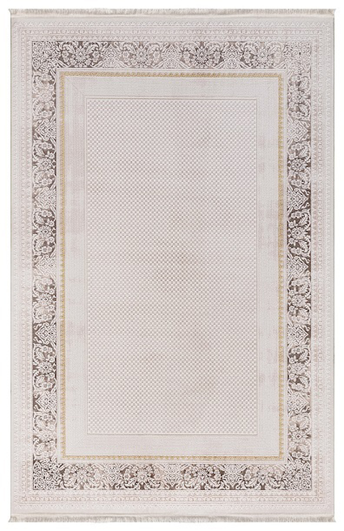 İpek Mekik Halı Kazaz 2306A Krem 8 mm Akrilik Yıkanabilir Orta Kaymaz Jüt Taban Geometrik Dikdörtgen Makine Dokuma Antre-Çocuk Odası-Salon-Yatak Odası Halısı 120x180 cm