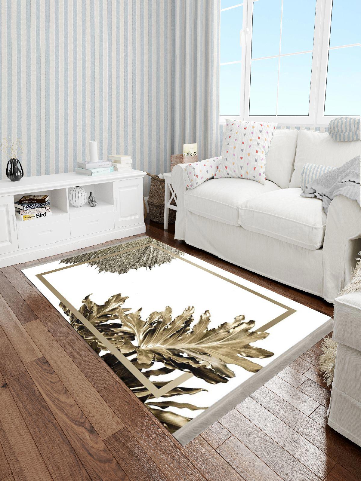 Enbe Collection E-FL2001E Krem 5 mm Pamuk Antibakteriyel Yıkanabilir Orta Kaymaz Dot Taban Dikdörtgen Makine Dokuma Oturma Odası Halısı 75x100 cm