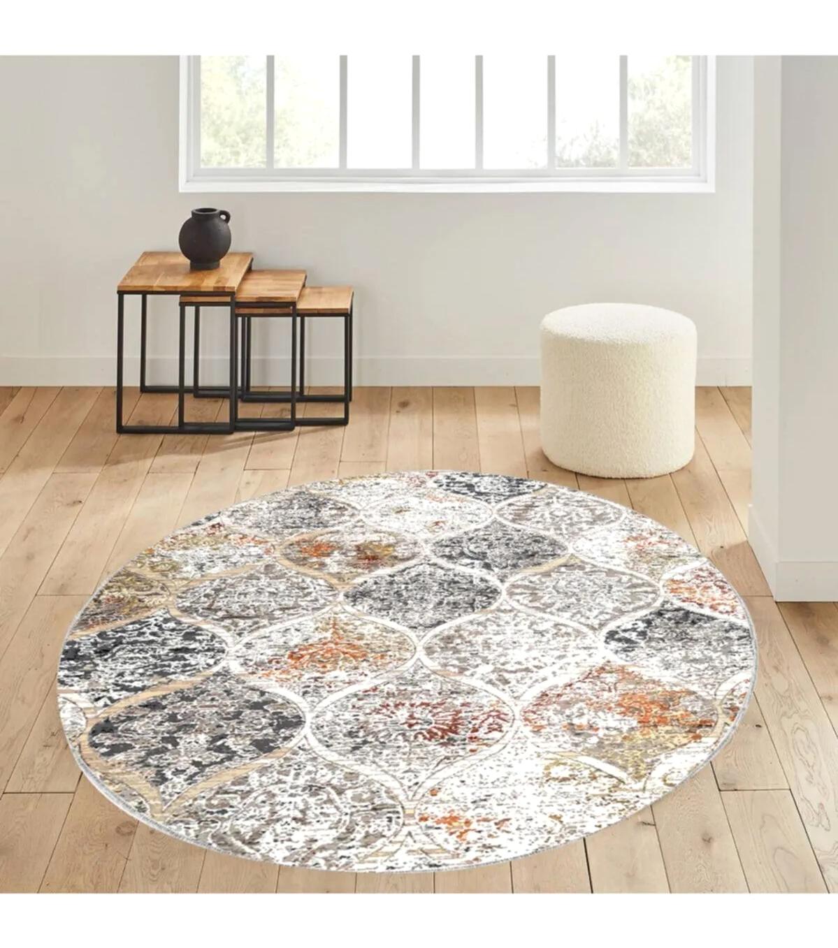 Rovigo Home RVG7109 Krem 8 mm Polyester Antibakteriyel-Leke Tutmaz-Toz Tutmaz Yıkanabilir İnce Kaymaz Dot Taban Yuvarlak Makine Dokuma Salon Halısı 180x300 cm