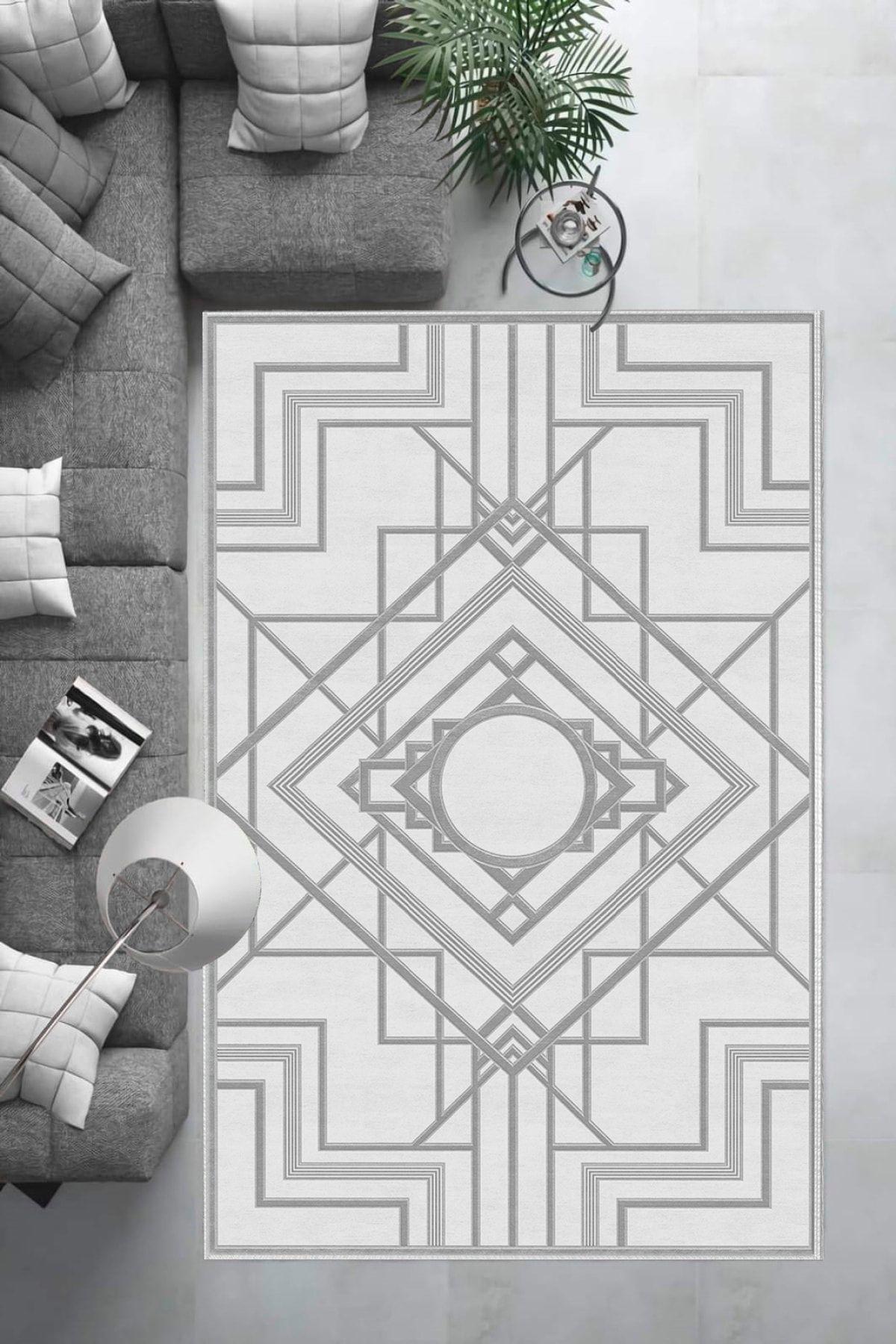 Aldora B1203 Gri 9 mm Deri Toz Tutmaz Yıkanabilir İnce Kaymaz Pamuk Taban Dikdörtgen Makine Dokuma Salon Halısı 200x300 cm