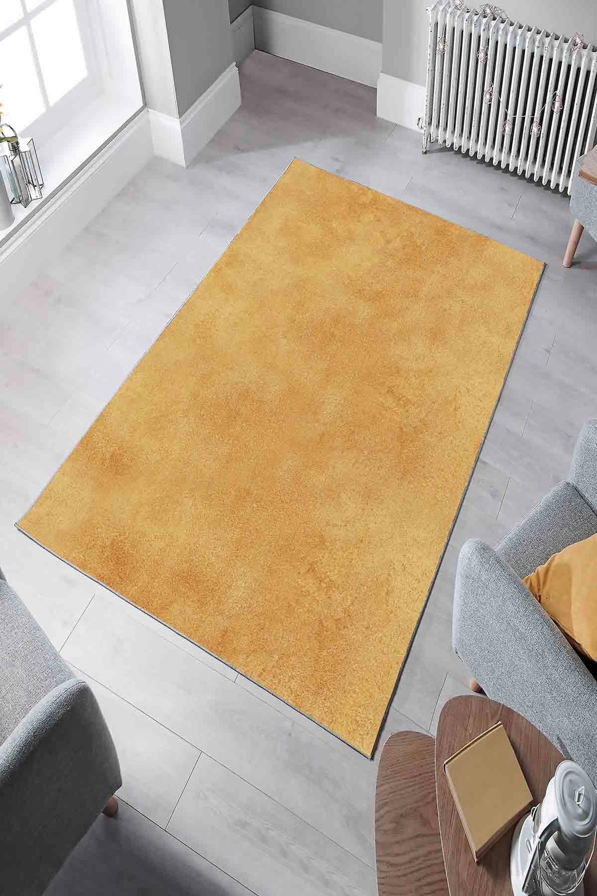 Homefesto Krem 5 mm Polyester Leke Tutmaz Yıkanabilir İnce Kaymaz Taban Dikdörtgen Makine Dokuma Salon Halısı 120x230 cm