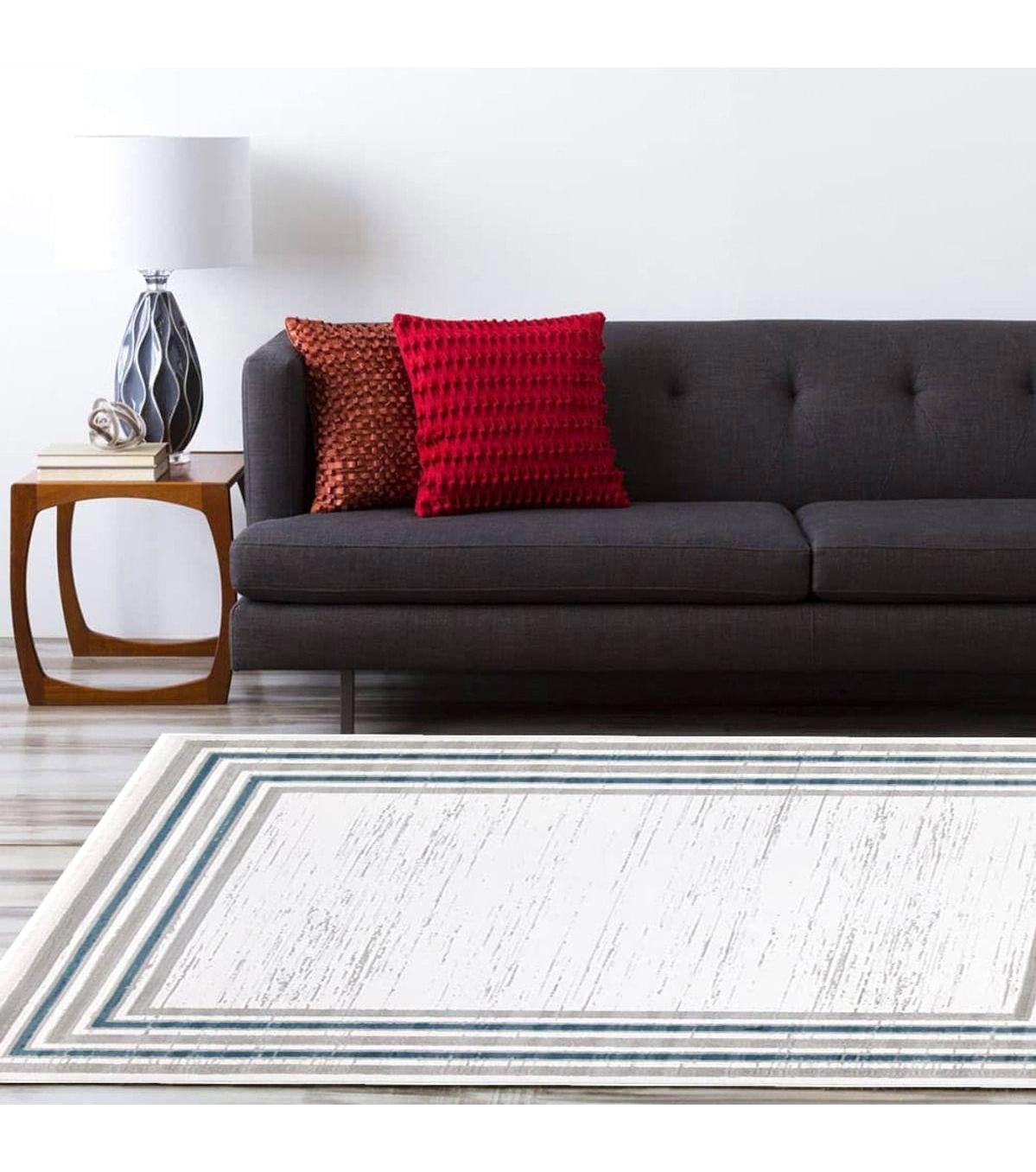 İpek Mekik Halı Gaspara Gri-Mavi 10 mm Akrilik Yıkanabilir Orta Kaymaz Pamuk Taban Dikdörtgen Makine Dokuma Antre-Çocuk Odası-Salon-Yatak Odası Halısı 120x200 cm