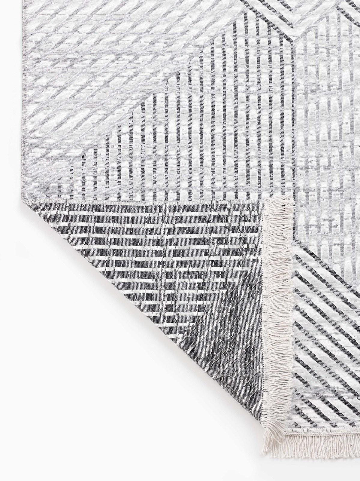 Saraz Halı Gri 1 mm Pamuk Antibakteriyel Yıkanabilir Kalın Kaymaz Lateks Taban Geometrik Dikdörtgen Makine Dokuma Salon Halısı 100x150 cm