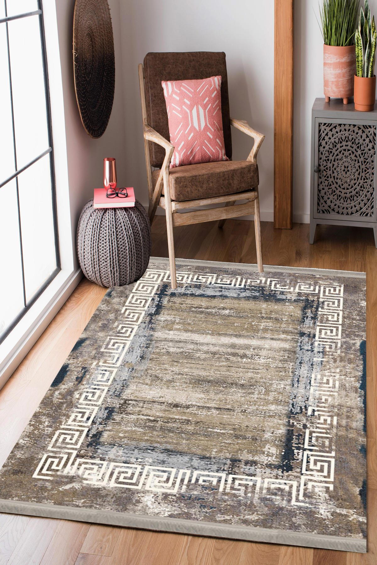 Homier Collection H-DK-5183A Çok Renkli 7 mm Pamuk Antibakteriyel Yıkanabilir Orta Kaymaz Dot Taban Dikdörtgen Makine Dokuma Salon Halısı 80x120 cm