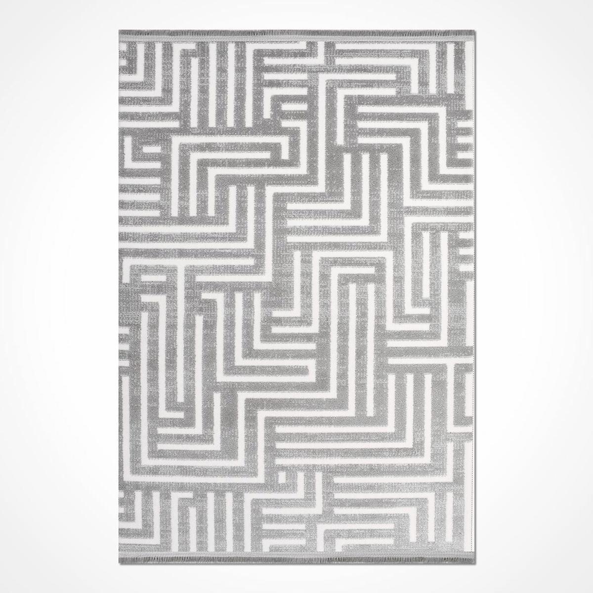 Crea Halı Londra 11553 Krem 10 mm Akrilik Toz Tutmaz Yıkanabilir Orta Geometrik Dikdörtgen Makine Dokuma Salon Halısı 70x100 cm