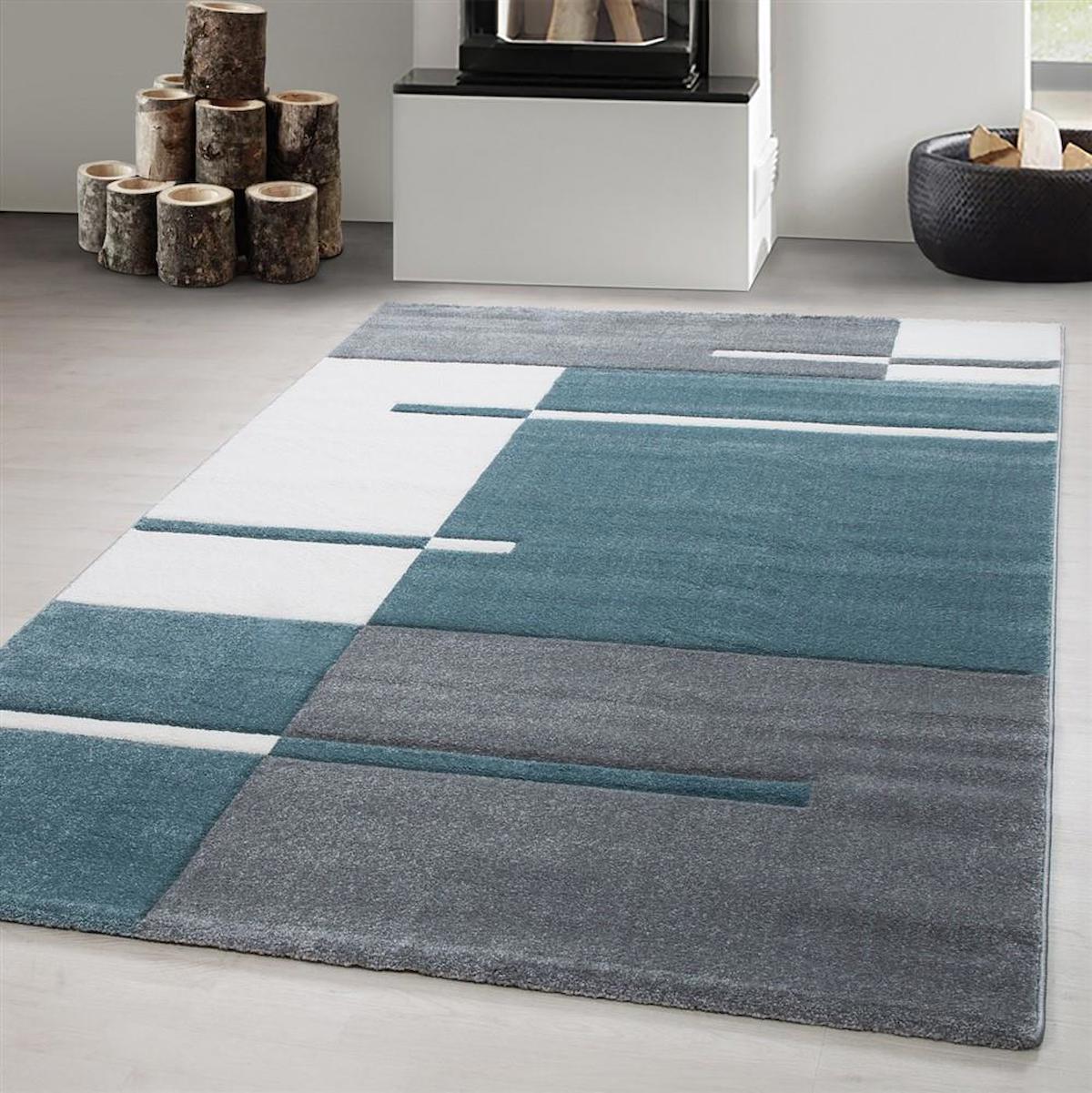 Red Halı Mavi 12 mm Polipropilen Antialerjenik Yıkanabilir Kalın Jüt Taban Dikdörtgen Makine Dokuma Salon Halısı 140x200 cm