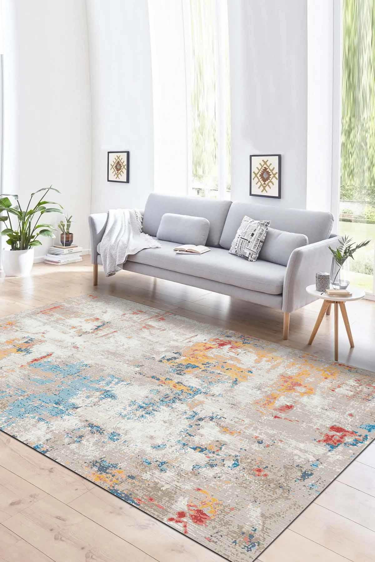 İlyaki Home Laray Krem 0.5 mm Pamuk Antibakteriyel Yıkanabilir İnce Kaymaz Pamuk Taban Dikdörtgen Makine Dokuma Salon Halısı 80x200 cm