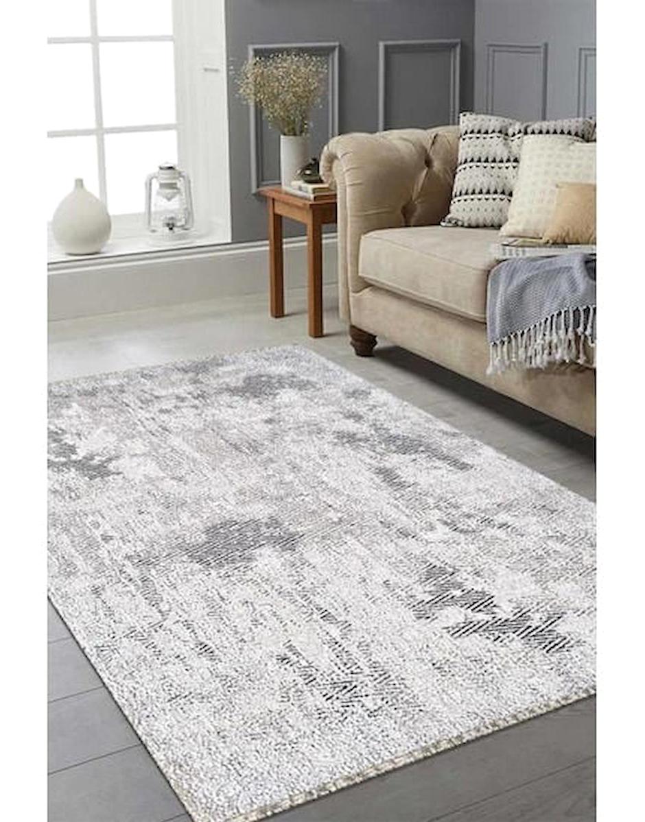 Atlas Halı Vage VQ02C Gri 0.6 mm Akrilik Yıkanabilir İnce Kaymaz Jüt Taban Dikdörtgen Makine Dokuma Salon Halısı 160x230 cm