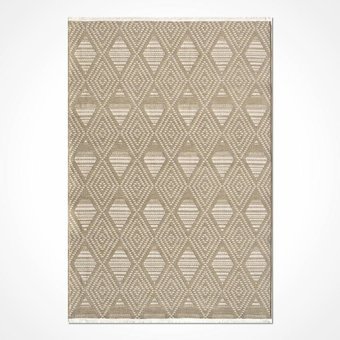 Crea Halı Antakya AU003 Krem 4 mm Polyester Toz Tutmaz Yıkanabilir İnce Pamuk Taban Dikdörtgen Makine Dokuma Salon Halısı 180x280 cm