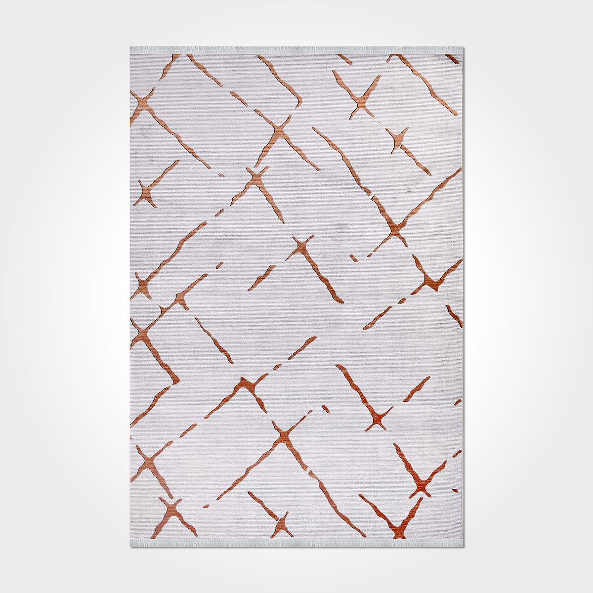 Dekozer Krem - Turuncu 11 mm Akrilik Leke Tutmaz Yıkanabilir İnce Pamuk Taban Dikdörtgen Makine Dokuma Salon Halısı 180x180 cm
