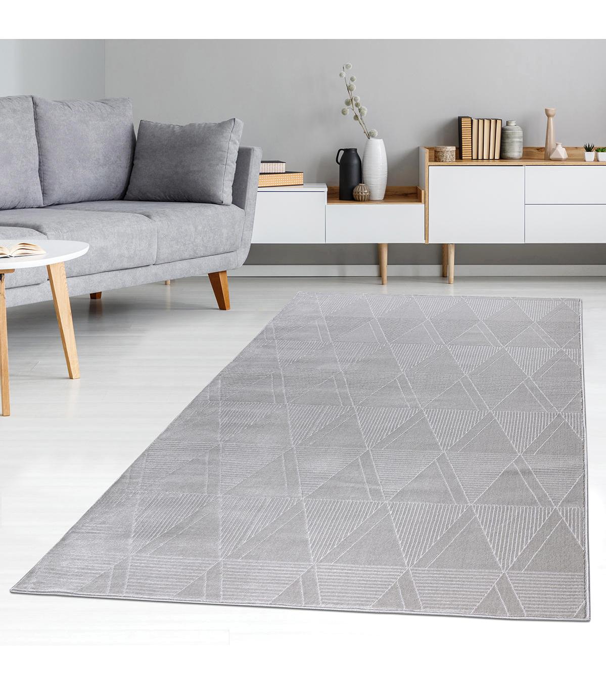 Petra Home Living 0364A Gri 20 mm Polyester Antibakteriyel Yıkanabilir Kalın Kaymaz Lateks Taban Geometrik Dikdörtgen Makine Dokuma Çocuk Odası-Oturma Odası-Salon Halısı 200x300 cm