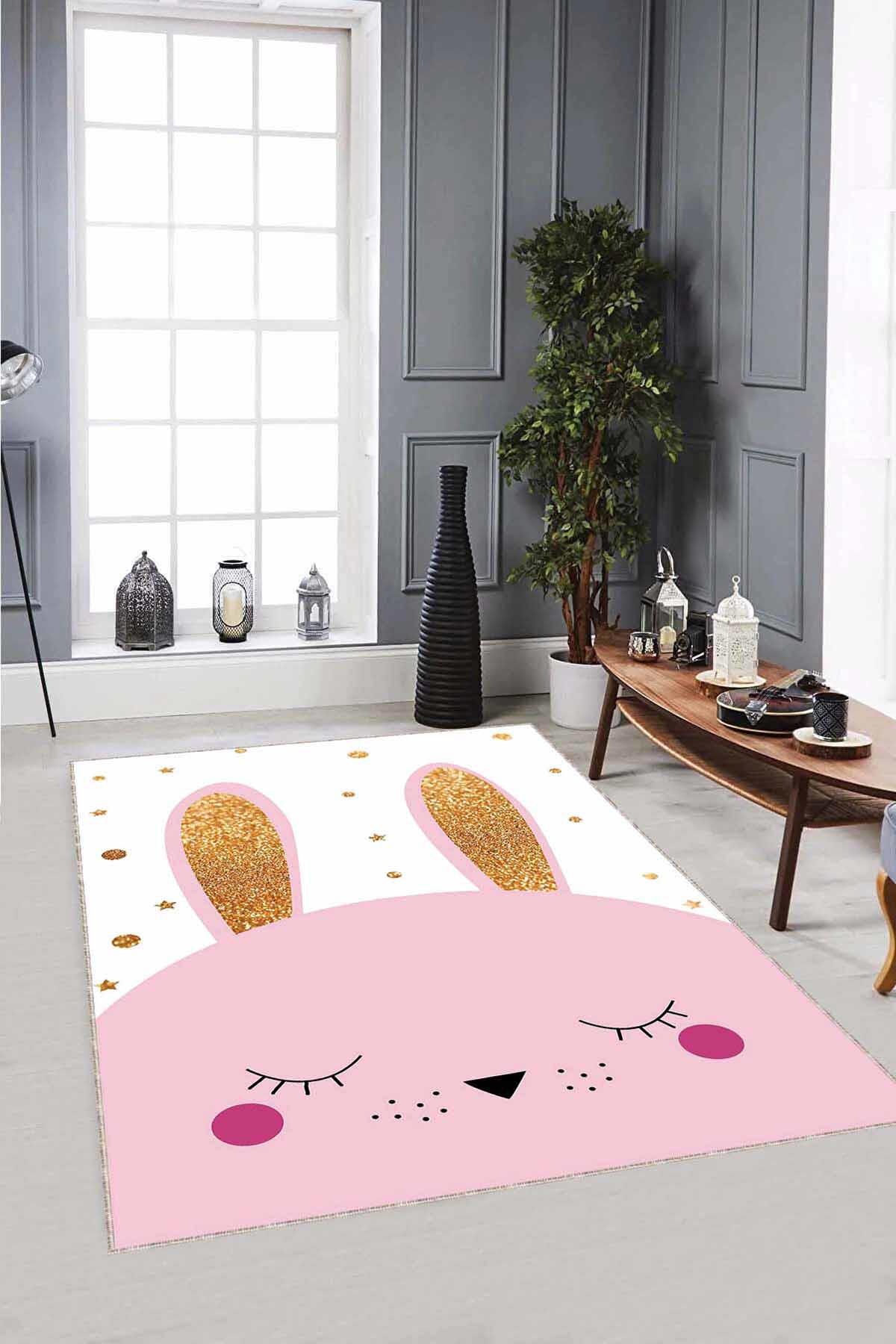 Viva Home AR826 Pembe 7 mm Mikropolyester Leke Tutmaz Yıkanabilir İnce Kaymaz Dot Taban Dikdörtgen Makine Dokuma Çocuk Odası Halısı 120x200 cm