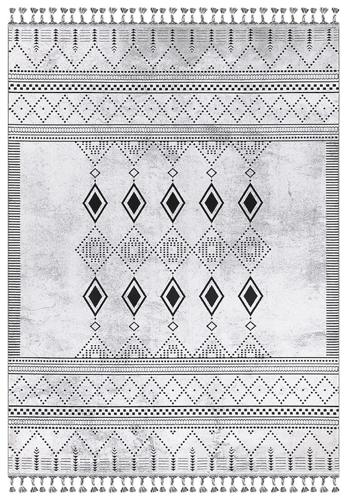 İpek Home Meryland 17123 Gri 8 mm Akrilik Yıkanabilir Orta Kaymaz Pamuk Taban Geometrik Dikdörtgen Makine Dokuma Antre-Çocuk Odası-Salon-Yatak Odası Halısı 80x150 cm