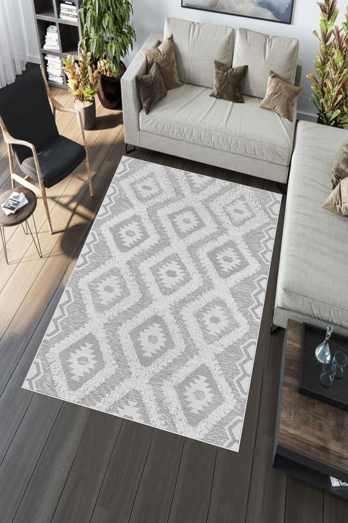 Aldora Krem 0.8 mm Polipropilen Yıkanabilir Orta Kaymaz Deri Taban Dikdörtgen Makine Dokuma Salon Halısı 100x200 cm