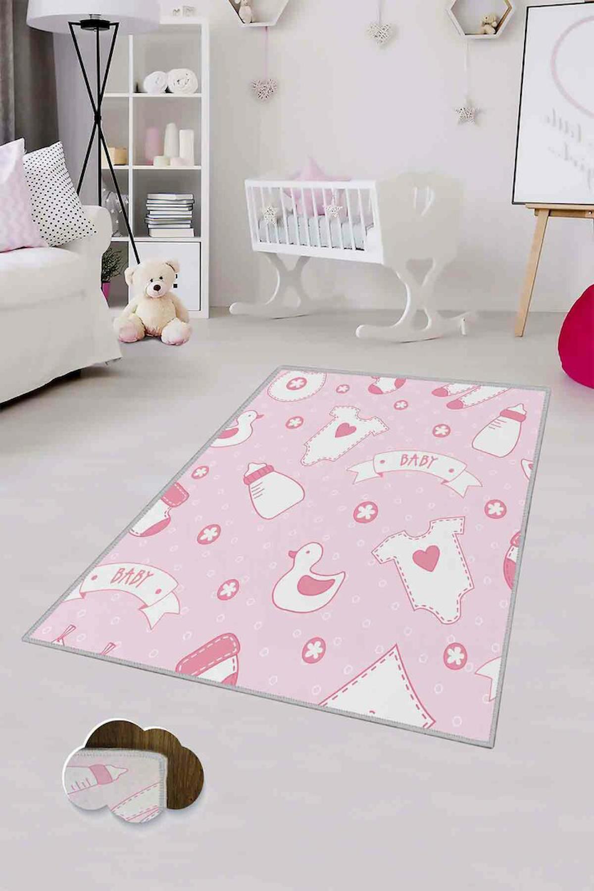 Homefesto Krem 5 mm Polyester Leke Tutmaz Yıkanabilir İnce Kaymaz Taban Dikdörtgen Makine Dokuma Çocuk Odası Halısı 150x233 cm