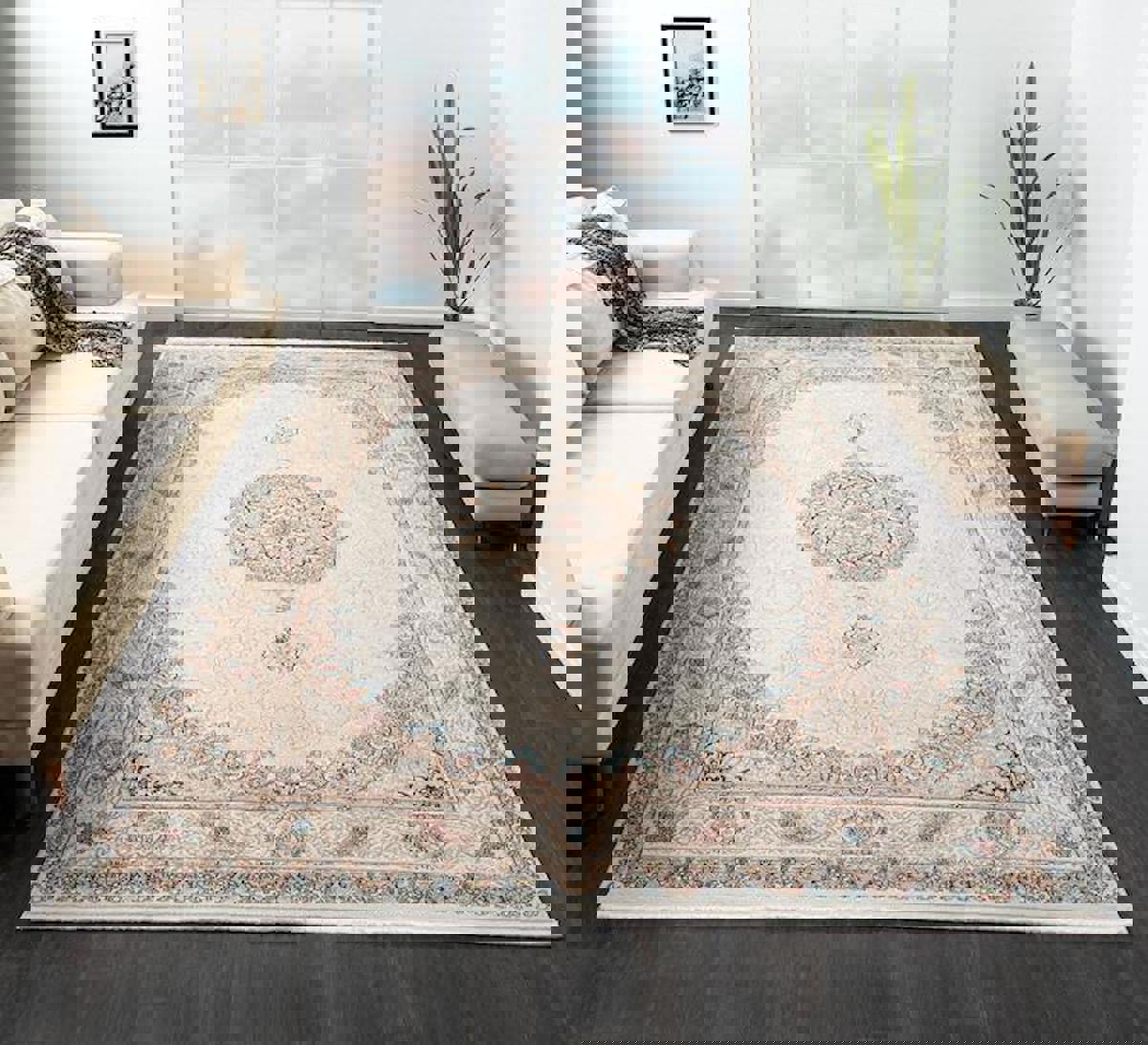 Çam Halı Jasmin EP001M Mavi 11 mm Polyester Silinebilir Yıkanabilir Orta Dikdörtgen Makine Dokuma Salon Halısı 160x230 cm