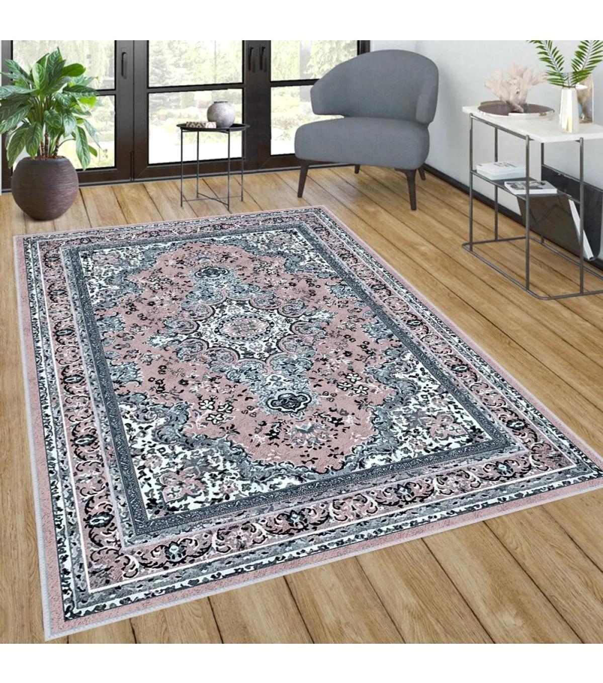 Rovigo Home RVG0278-SD523 Çok Renkli 8 mm Polyester Leke Tutmaz-Toz Tutmaz Yıkanabilir İnce Kaymaz Dot Taban Dikdörtgen Makine Dokuma Salon Halısı 100x200 cm