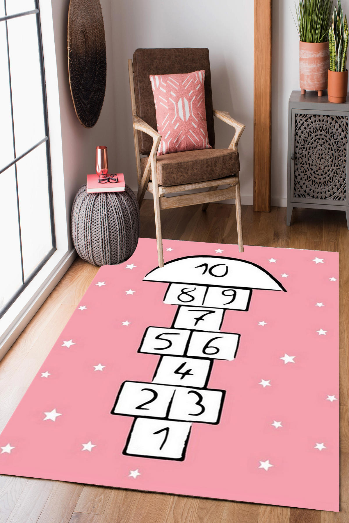Homier Collection H-CK-10156A Krem 9 mm Pamuk Antibakteriyel Yıkanabilir Orta Kaymaz Dikdörtgen Makine Dokuma Çocuk Odası Halısı 160x233 cm