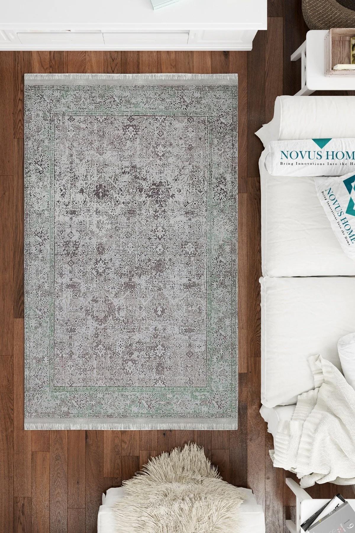 Novus Home Cotton Serisi Çok Renkli 5 mm Pamuk Antibakteriyel-Toz Tutmaz-Yalıtıma Yardımcı Yıkanabilir İnce Kaymaz Taban Dikdörtgen Makine Dokuma Antre-Salon-Yatak Odası Halısı 133x190 cm