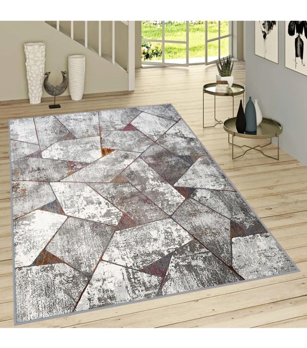 Rovigo Home RVG1032 Gri 8 mm Polyester Antibakteriyel-Leke Tutmaz-Toz Tutmaz Yıkanabilir İnce Kaymaz Dot Taban Dikdörtgen Makine Dokuma Salon Halısı 180x290 cm